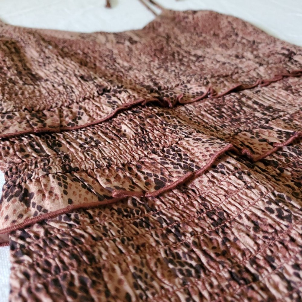 EXPRESS Animal Print Smocked Ruffle Dress - Picture 3 of 5